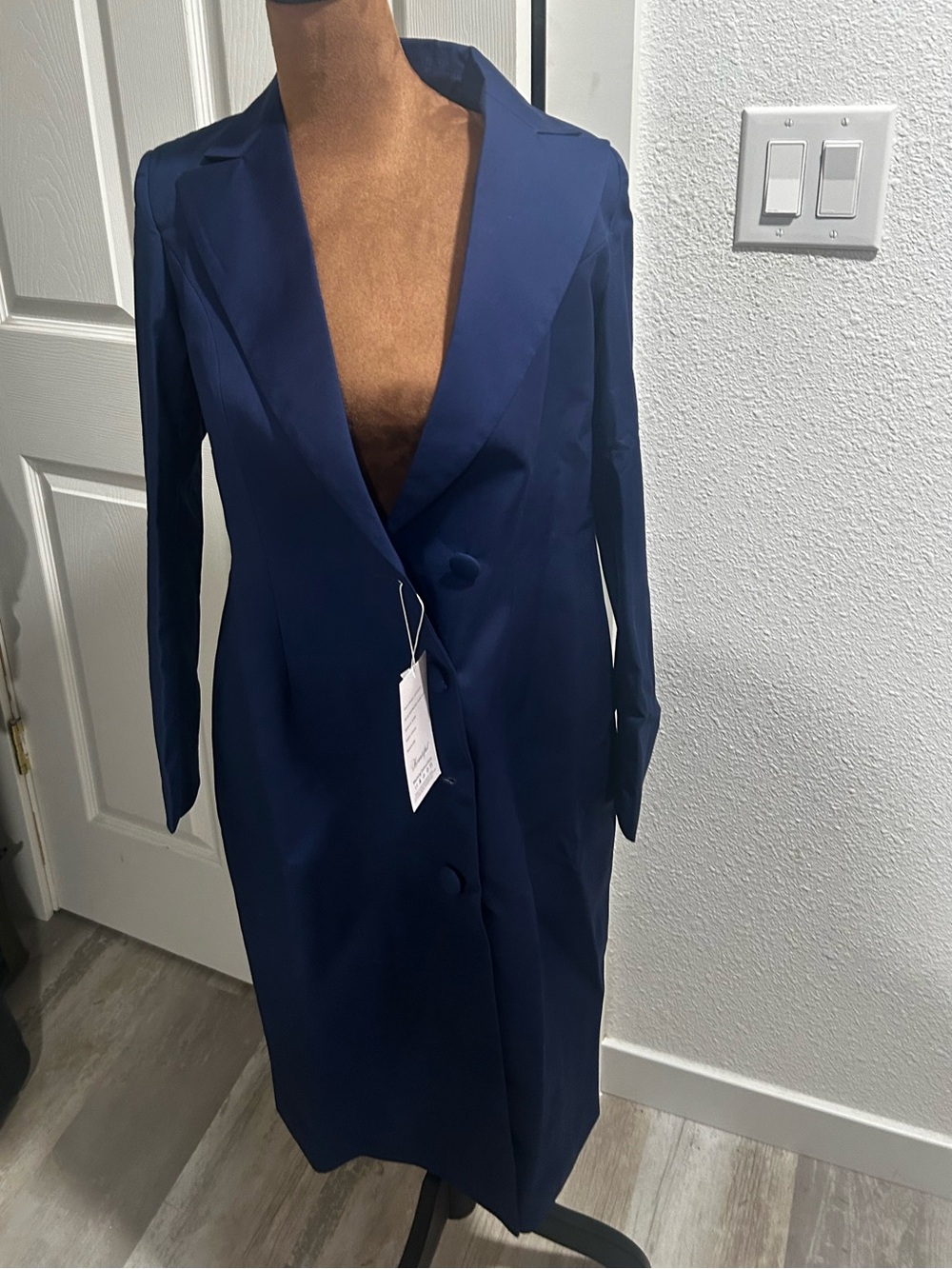 Navy Blue Long Blazer Coat